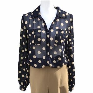 Navy Polka Dot Blouse Sheer by Sans Souci